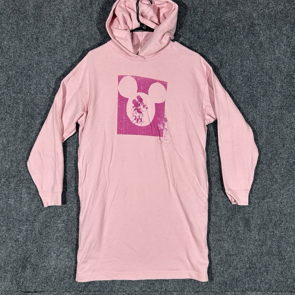 Uniqlo UT Disney Mickey Mouse Pink Graphic Hoodie Sweatshirt Dress XS Womens